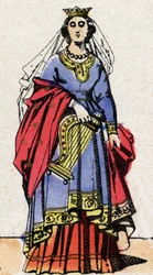 Dinastía carolingia: Retrato de Emma de Francia (894-934) esposa de Raúl de Francia (ca. 890-936). Imágenes de Épinal finales del siglo XIX. Colección privada.