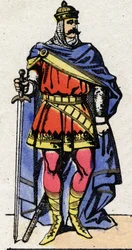 Dinastía Carolingia: Retrato de Eudes u Odón (v. 860-898) Rey de los Francos de 888 a 898. Imagen de Épinal de finales del siglo XIX. Colección privada.