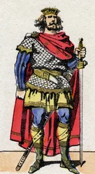 Dinastía carolingia: Retrato de Pipino el Breve (715-768) Rey de los Francos de 751 a 768. Imagen de Epinal de finales del siglo XIX. Colección privada.