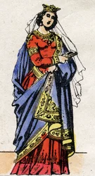 Dinastía carolingia: Retrato de Richarde de Suabia (841-ca. 896) Reina de los Francos esposa de Carlos III el Gordo (839-888). Imágenes de Épinal finales del siglo XIX. Colección privada.