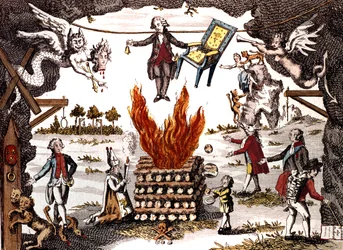 Caricatura de Mirabeau, presidiendo el Club Jacobino, 1789