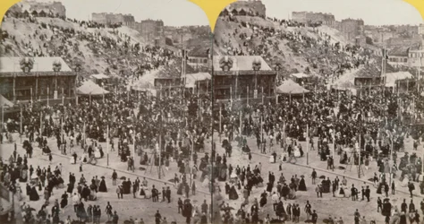 Celebración en Montmartre, París, vista estereoscópica, c.1860