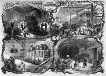 Bodegas del Almacén de vinos y aguardientes en París; 1858. Grabado en "Le Monde Illustré" n°46 del 27 de febrero de 1858.