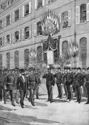 Centenario de la École Polytechnique: Sadi Carnot (1837-1894), presidente francés revisando a los estudiantes, París 1894