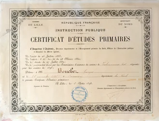 Certificado de Educación Primaria, Academia de Lille, 1898
