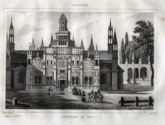 Certosa di Pavia - Cartuja de Pavía - Grabado de “Italia pintoresca” de M. de Norvins, Ch. Nodier 1834-1836.