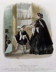 Caridad en una pastelería, ilustración de Moniteur de la Mode, 1852