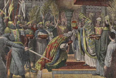 Carlomagno coronado por el Papa León III en Le Pelerin