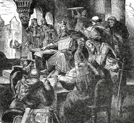 Carlomagno con alumnos y maestros de su Escuela del Palacio en Aquisgrán, c.1890