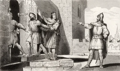 Carlos III (879-929) el Simple tomado prisionero por uno de sus soldados, de 
