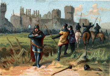 Carlos III el Gordo (839-888) Emperador de Occidente (881 - 887) y Regente de Francia (884 - 887) acampado bajo las murallas de París sin atreverse a luchar contra los normandos, prefiriendo comprar su retirada a precio de dinero