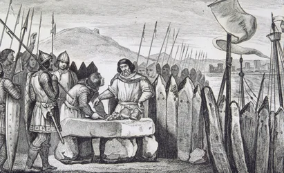 Carlos III el Gordo (839-88) paga a los invasores vikingos en 886, de 