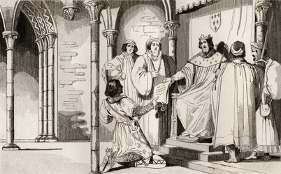 Carlos IV (1294-1328) el Hermoso recibe una súplica en la corte, de 