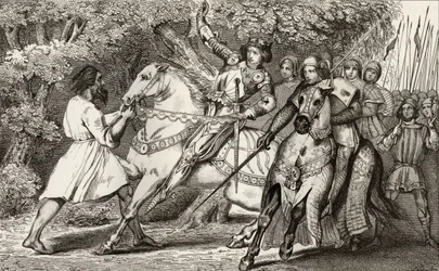 Carlos VI (1368-1412) el Loco es informado de una emboscada en el bosque cerca de Angers, de 