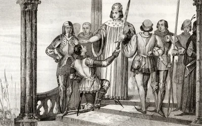Carlos V (1358-80) el Sabio entrega su espada a Duguesdin, de 