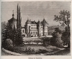 Chateau de Chastellux - Chastellux sur cure, Borgoña - grabado en 