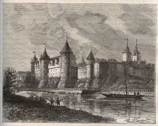 Chateau de Josselin - Morbihan en Bretaña - grabado en “La France illustrée: geografía, historia, administración estadística” de V.A. Malt-Brown. 1884