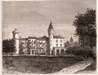 Chateau de Lamartine - 71520 Saint Point - grabado en “La France illustrée: géographie, histoire, administration statistique” por V.A. Malt-Brown. 1884