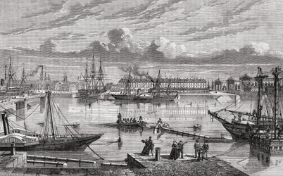 Cherburgo en el siglo XVIII, grabado por Le Breton después de Pibaraud, de 