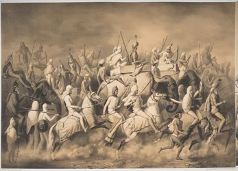 Chir Singh, maharajá de los sikhs y rey del Punjab con su séquito cazando cerca de Lahore, de 