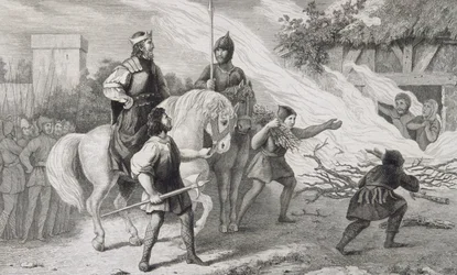 Clotario I (497-561) quema a su hijo rebelde y su familia, de 