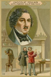Tarjeta comercial de Chocolat Poulain, Louis Daguerre