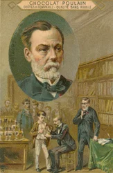 Tarjeta comercial de Chocolat Poulain, Louis Pasteur