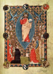 Cristo en majestad con santos, del Pontifical del Obispo Pierre de la Jugie, 1350
