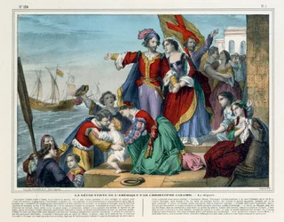 Cristóbal Colón parte hacia el Nuevo Mundo, Imagerie Pellerin, Epinal, c.1860
