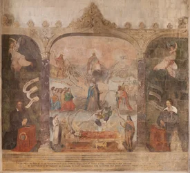 Iglesia Saint-Jean-Baptiste. Interior. Capilla Saint-Fursy. Pinturas murales. La glorificación de María (fresque dite de la bonne mort). Principios del siglo XVII.
