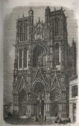 Iglesia Saint-Vulfran (San Vulfran) antigua colegiata en Abbeville en el departamento de Somme en Francia - grabado en 