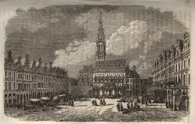 Ayuntamiento y campanario de la ciudad de Arras - grabado en “Histoire de France” de Victor Duruy (1811-1894) - 1882