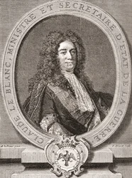 Claude Le Blanc, 1669-1728. Funcionario real francés del antiguo régimen y dos veces Secretario de Estado de Guerra. De Les Heures Libres publicado en 1908.