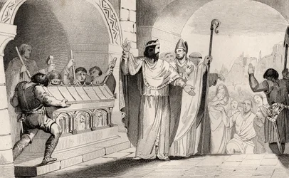 Clovis II (635-57) vendiendo plata y oro del santuario para alimentar a los pobres, de 