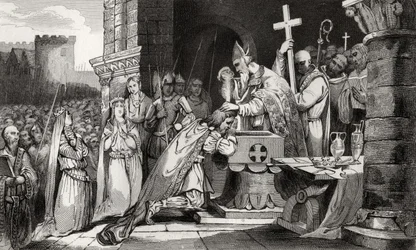 Clodoveo I (465-511) bautizado con hombres de su ejército antes de la Batalla de Tolbiac, de 