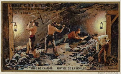 Mina de carbón. Extrayendo carbón en la cara del carbón