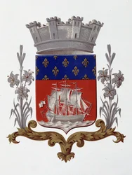 Escudo de armas de la Ciudad de París: Realeza (Luis XVIII y Carlos X) - Cartas Patentes fechadas el 20 de diciembre de 1917 - en “Armorial Nacional de Francia” por H. Traversier, París