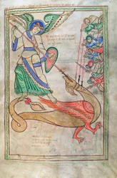 San Miguel luchando contra el Dragón, del Liber Floridus de Lambert de Saint-Omer c.1120
