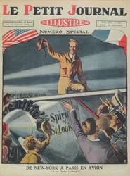Coronel Charles Lindbergh (1902-74) a su llegada al aeropuerto de Le Bourget después del primer vuelo transatlántico de Nueva York a París el 21 de mayo de 1927, portada de Le Petit Journal, 5 de junio de 1927