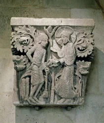 Capitel de columna que representa a Cristo y Santiago el Menor, c.1125-30