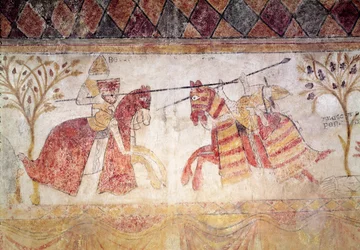 Combate entre un rey angevino y Manfredo, rey de Sicilia (c.1232-66) después de 1265
