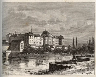 Commercy - La Mosa (55), Lorena, Francia - grabado en “La France illustrée: géographie, histoire, administración statistique” por V.A. Malt-Brown. 1884