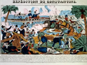 Conquista de Argelia: "Expedición de Constantina en noviembre de 1837" Grabado del siglo XIX Colección privada