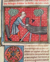 Construcción de un barco, de la Biblia Historiale de Guiart des Moulins