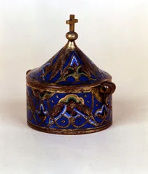 Contenedor para aceite sagrado en esmalte. Limoges