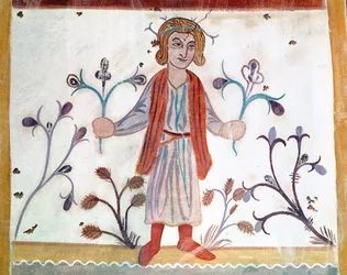 Copia de un original medieval que representa Abril, de las Ocupaciones de los Meses, de la Capilla de Pritz, Laval