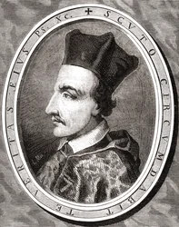 Cornelio Jansen, Obispo de Ypres, grabado por Pannemaker después de Latenacci, de 