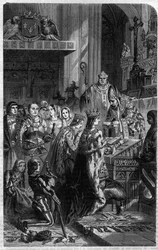 Coronación del Emperador Otton I (912-973) por el Papa Juan XII en 962. Grabado en "Histoire des Papes-Reyes-Reinas y Emperadores a través de los siglos" por Maurice Lachatre