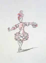 Diseño de vestuario para un joven egipcio como Primavera en Les Fetes de LHymen