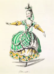 Diseño de vestuario para Frigia, en Dardanus, un libreto de Leclerc de Labruere, compuesto por Jean-Philippe Rameau (1683-1764) facsímil de A. Guillaumot Fils (grabado en color)
